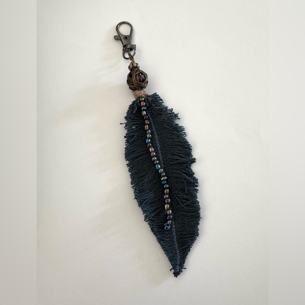 Handmade Cotton Feather Bag Charm – Boho Style